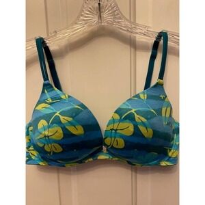 Victoria's Secret Push-Up Bra Aqua Green Floral 36C
